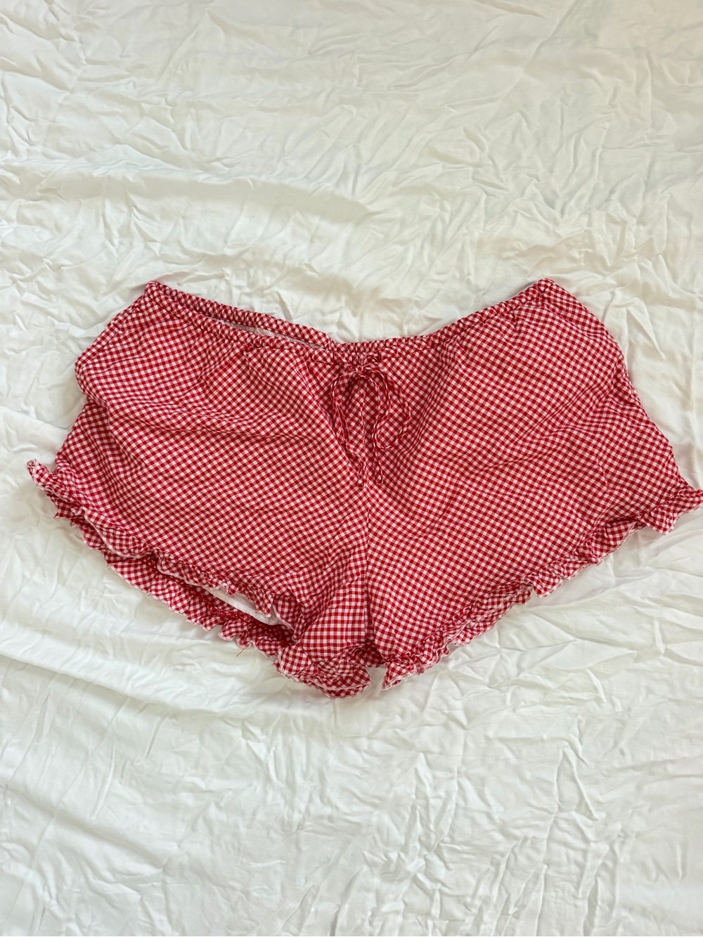 High-Waist Red Gingham Ruffle Lounge Shorts